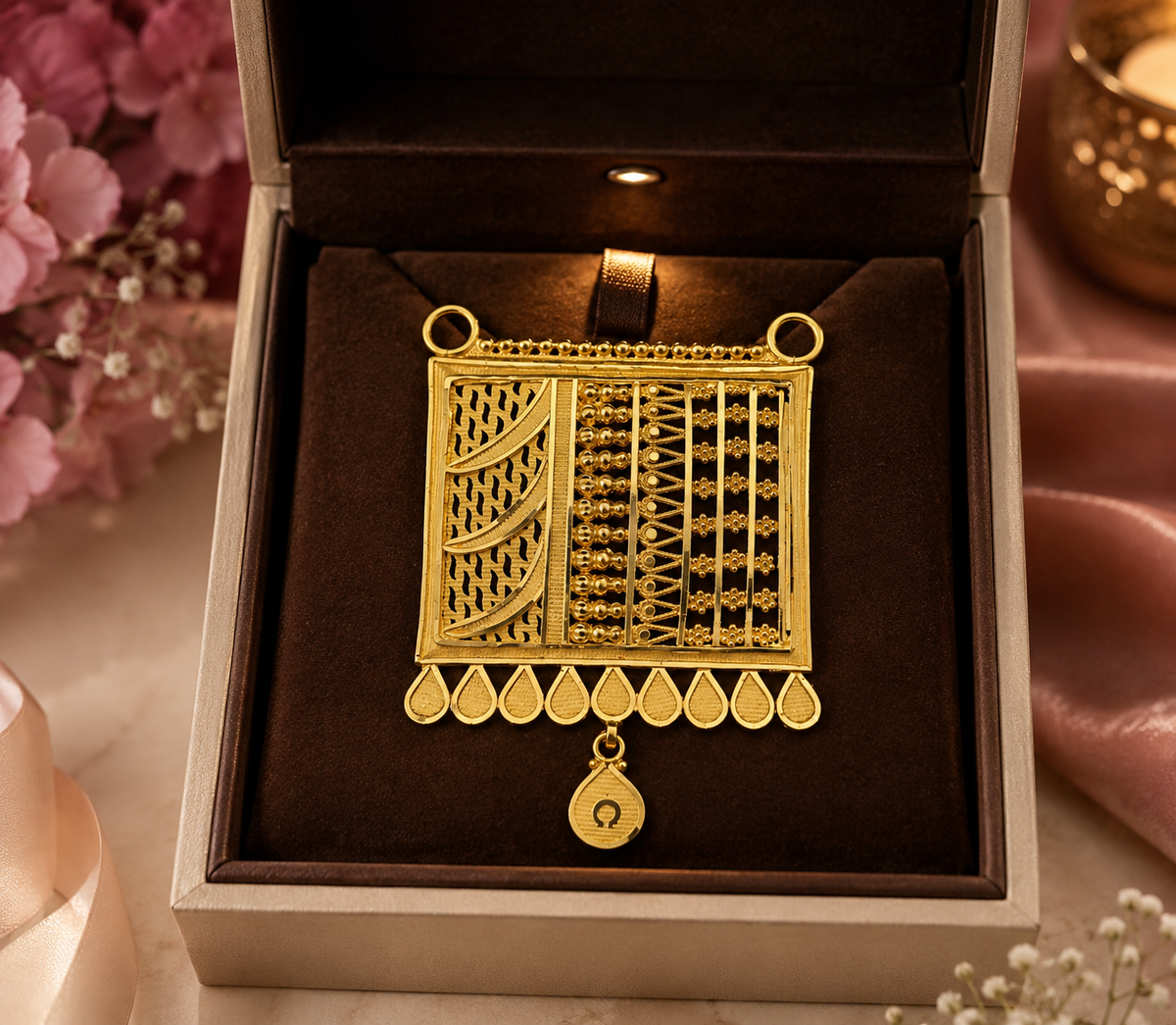 916 Mangalsutra/Tanmania 5 gms Square pendent