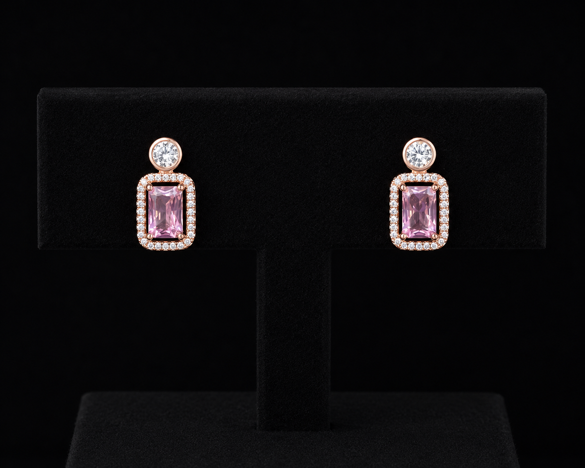 925 Silver Pink stone 2.18 gms Earing