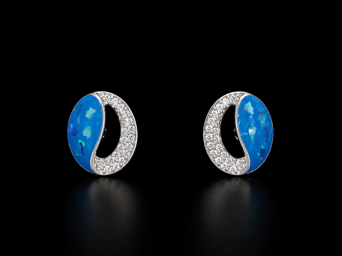 925 Silver Oval designer style in Blue 2.19 gms Stud Earing
