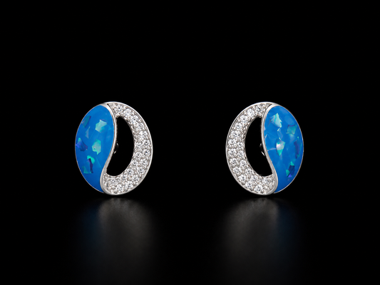 925 Silver Oval designer style in Blue 2.19 gms Stud Earing