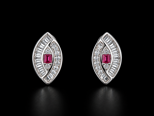 925 Silver Geometric design  with red 2.4 gms Stud Earing