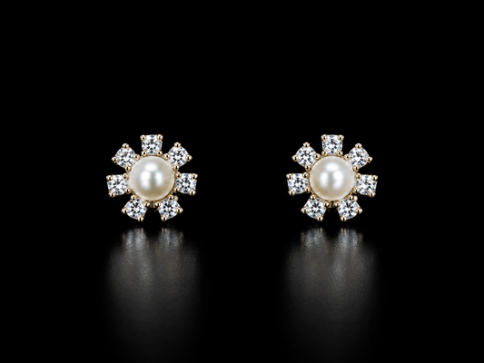 925 Silver Flower style with Pearl 0.800 gms Stud Earing