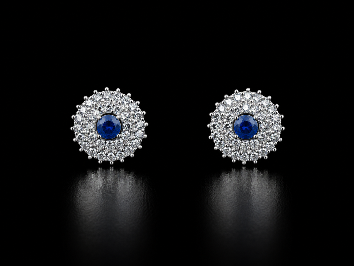 925 Silver Round with Blue Stud 3.23 gms Earing