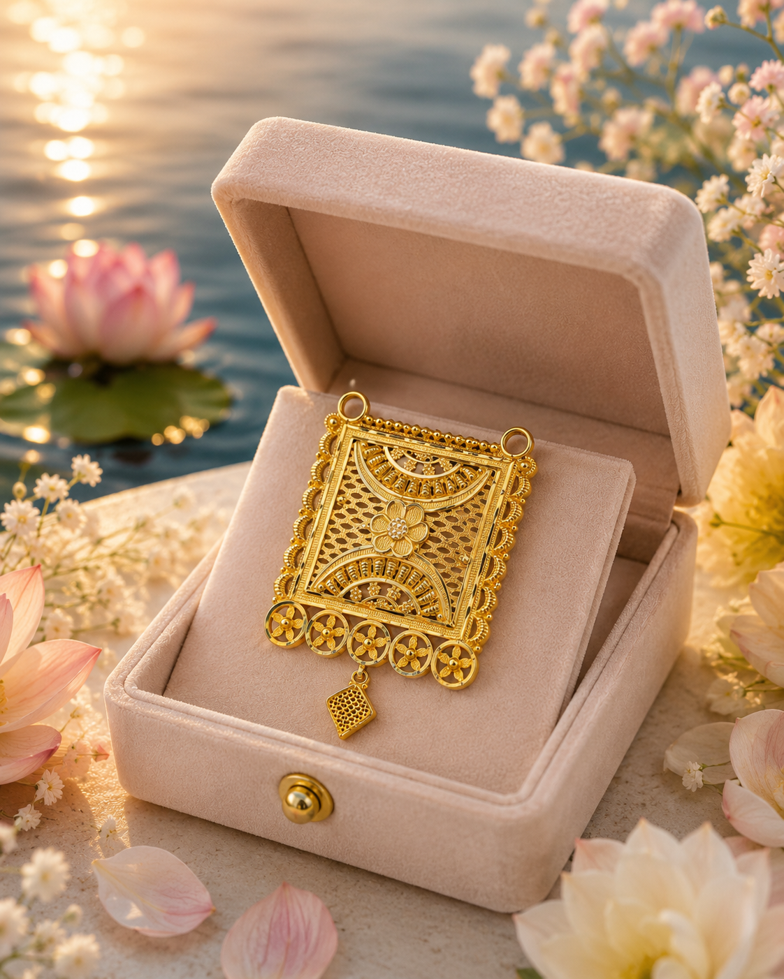 916 Mangalsutra/Tanmania 6.21 gms square floral Pendent